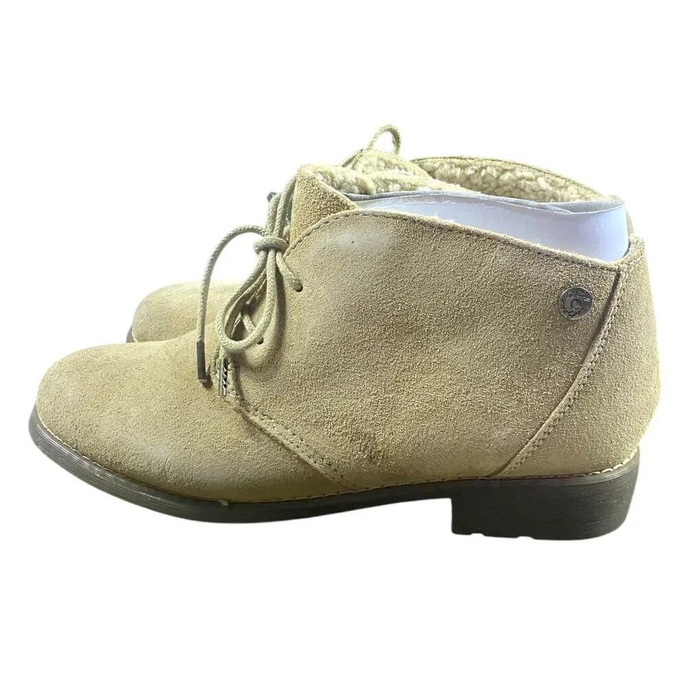 NEW Eddie Bauer Tan Suede Ankle Boot Lace Up Faux Shearling Lining Womens Size 7